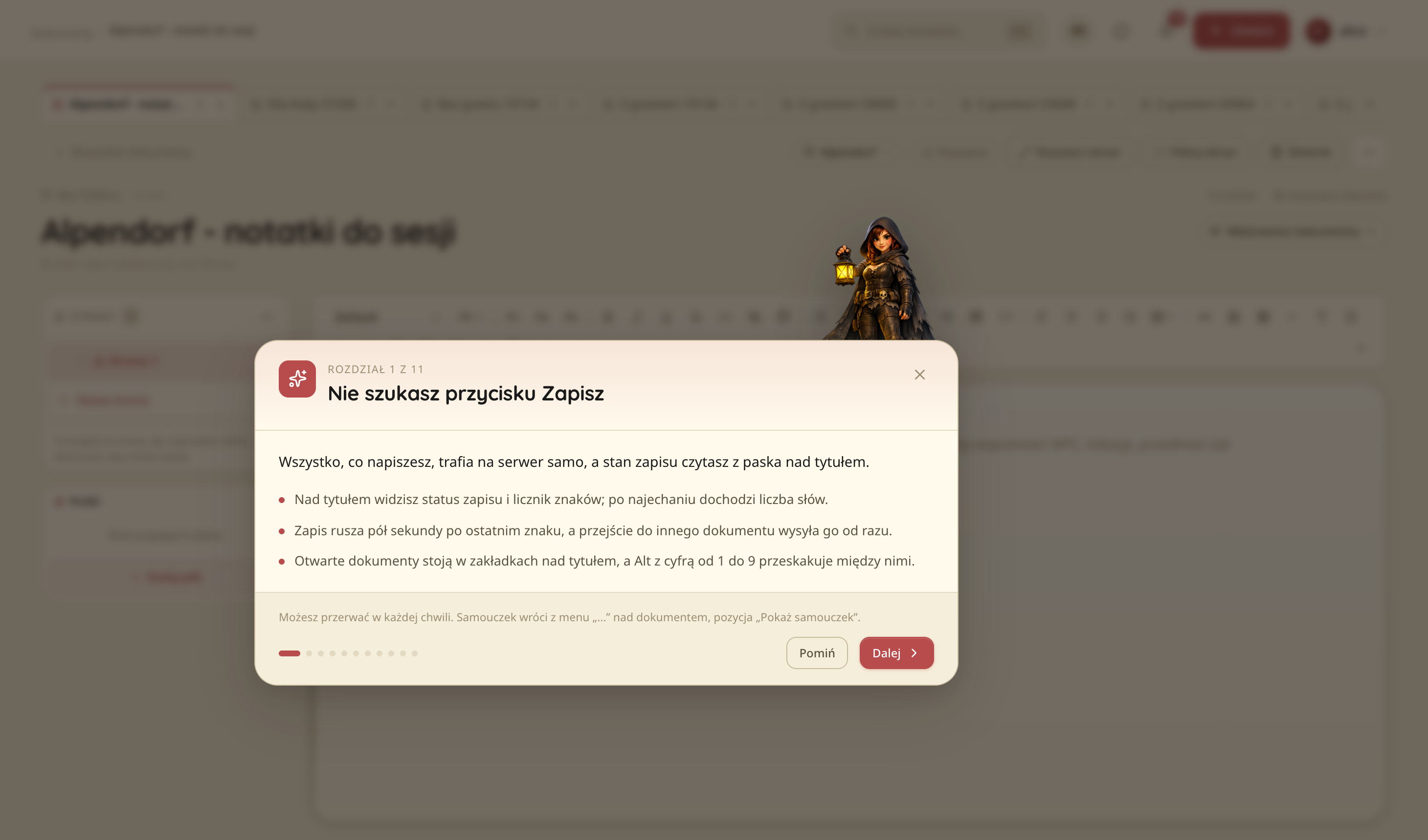 Notatki do sesji kampanii Alpendorf otwarte w Talehaven tuż przed rozpoczęciem gry