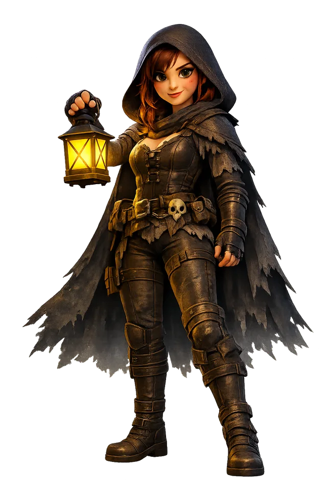 Lira, the Talehaven guide, holding a lantern
